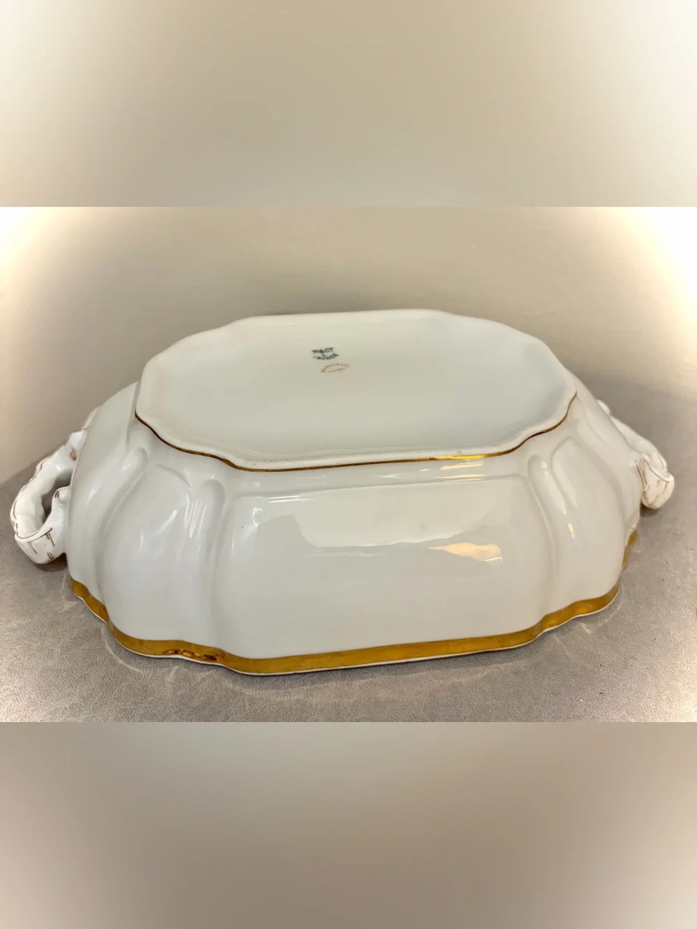 Antique Haviland & Co Limoges White Gold Covered Vegetable Serving Dish W/ Lid
